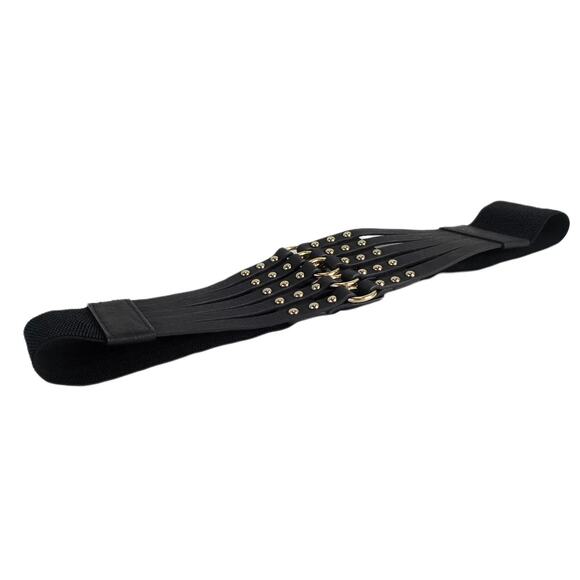 Elastic Corset-Style Belt 3X Rivets & Rings Strappy Waist Steampunk Goth Biker - Picture 5 of 6